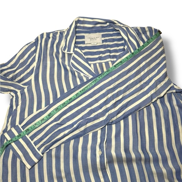 NWOT Rochelle Behrens The Shirt Top Sz XL Blue White Striped Button Pajama Set - Picture 10 of 14